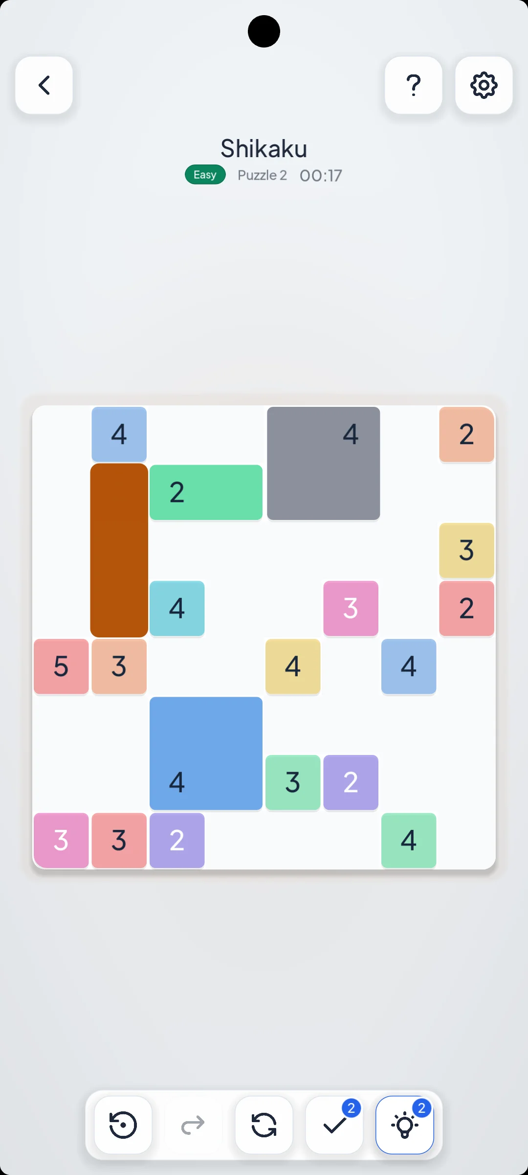 Puzzena screenshot: Shikaku rectangle area partitioning